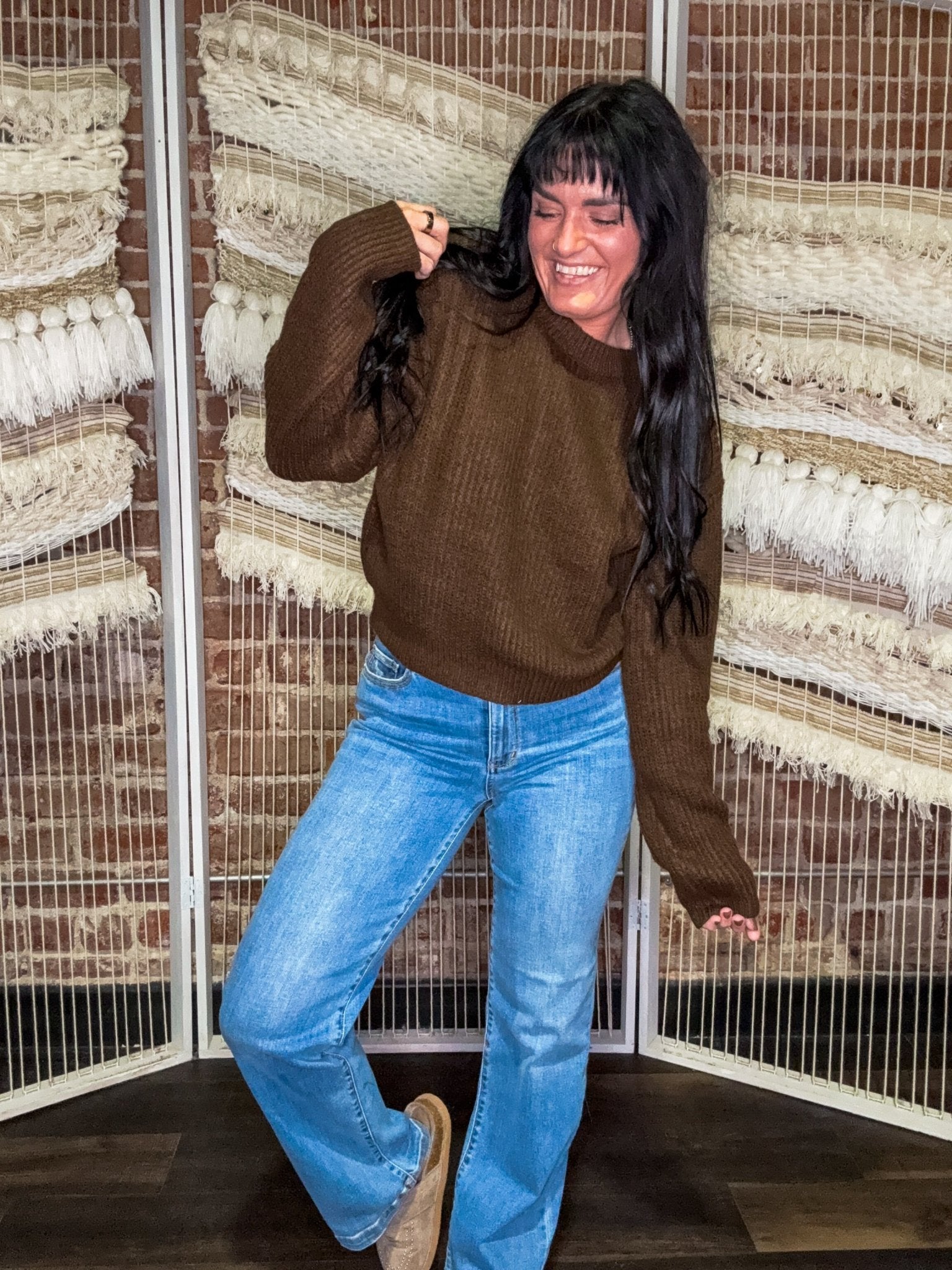 Ribbed Crew Neck Sweater | Chocolate Brown - Southern Chic Tees & Boutique