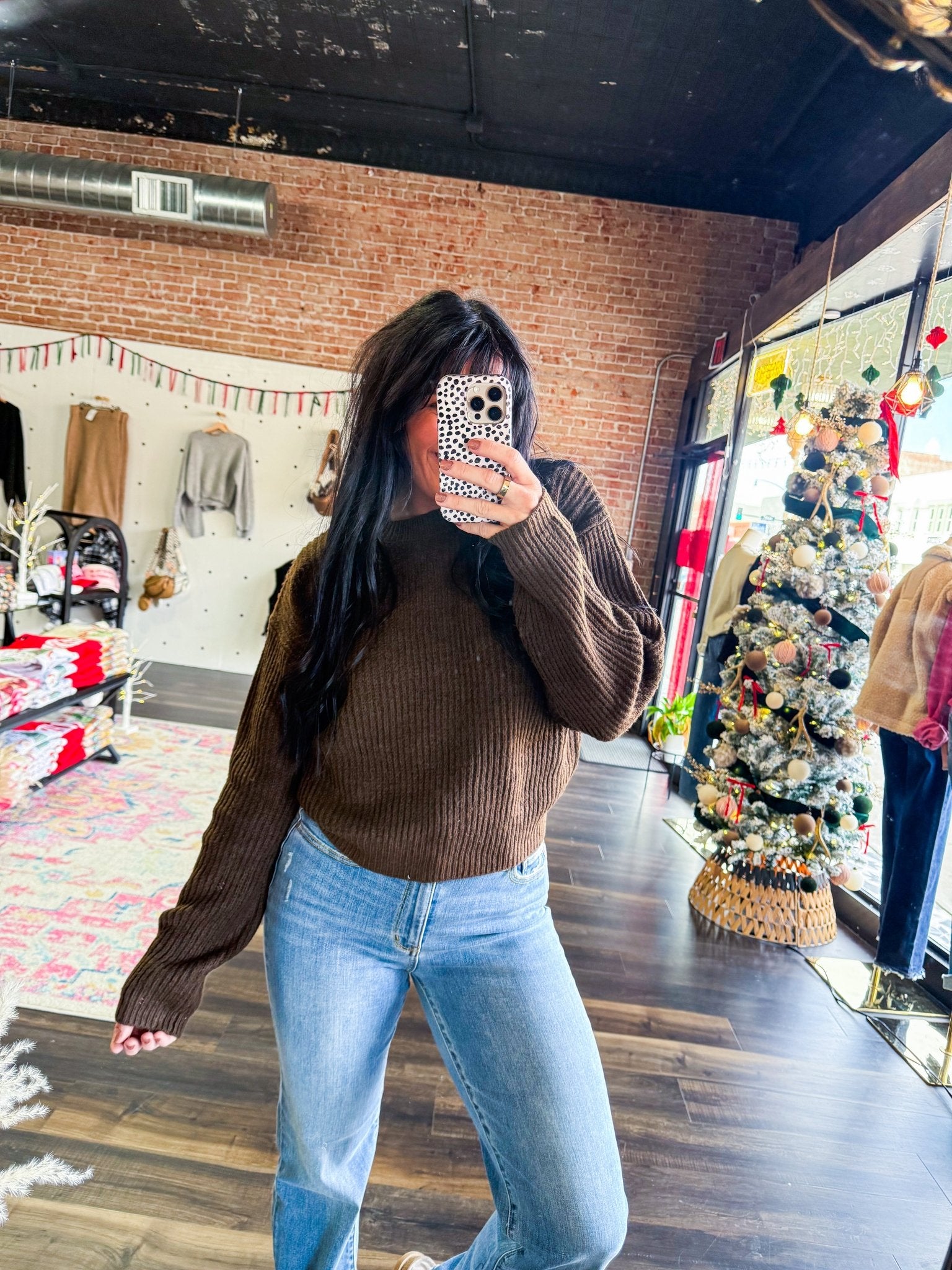 Ribbed Crew Neck Sweater | Chocolate Brown - Southern Chic Tees & Boutique