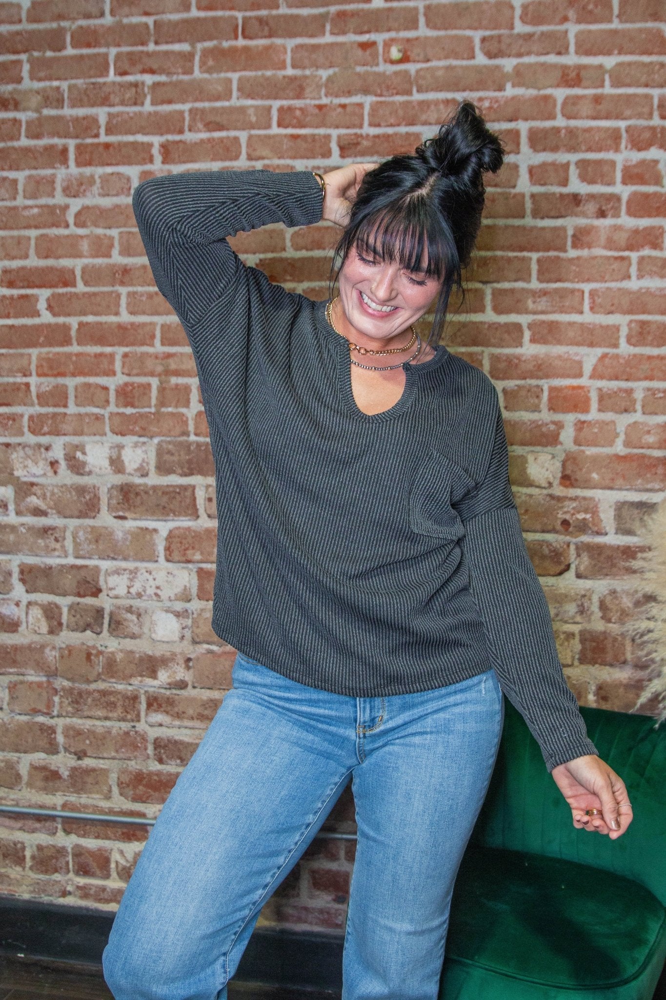 Ribbed Pocket Long Sleeve | Black Charcoal - Southern Chic Tees & Boutique