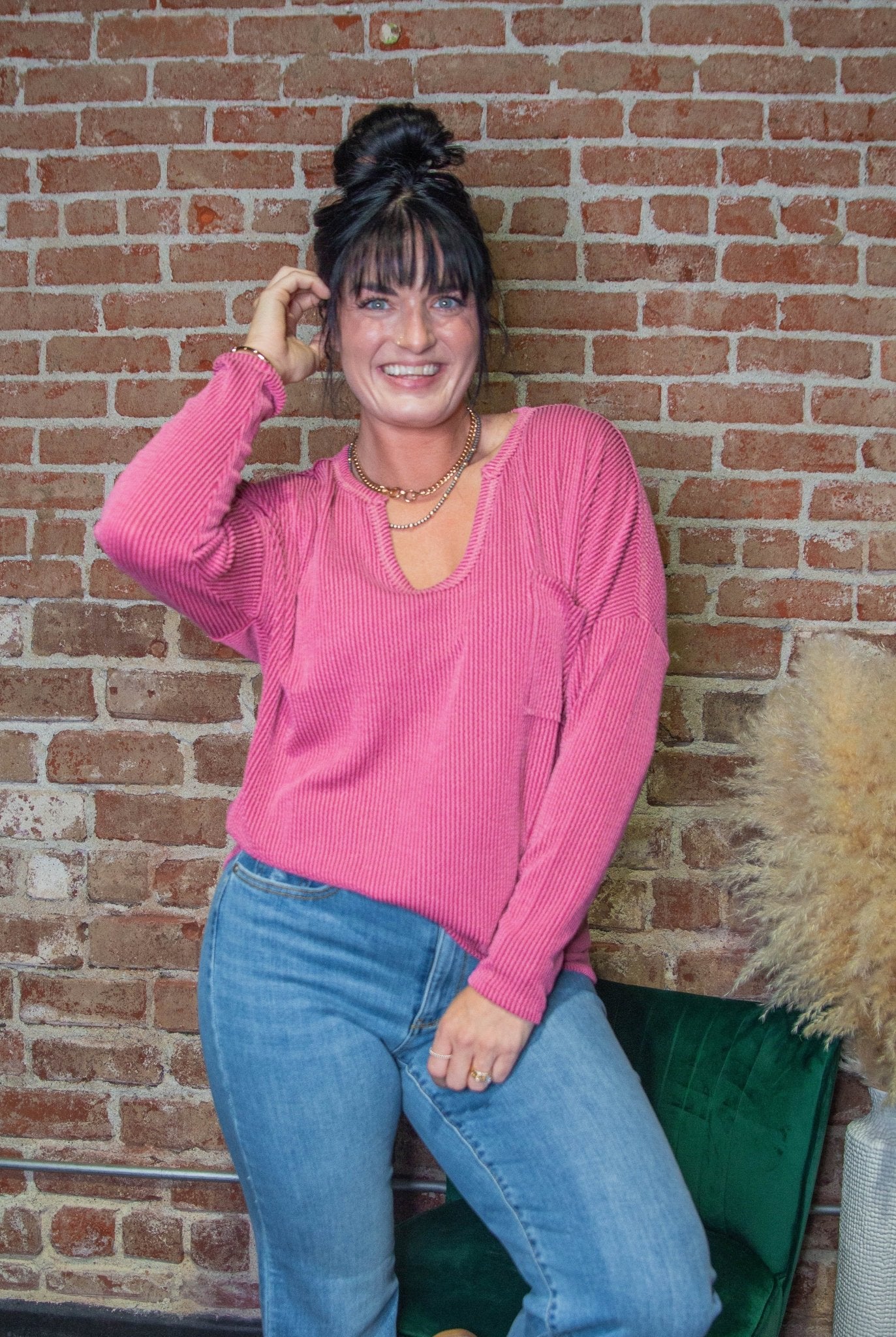 Ribbed Pocket Long Sleeve | Dusty Wine - Southern Chic Tees & Boutique