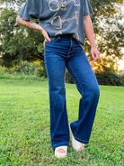 Risen Sky-High Dark Wash Wide Leg Trouser Jeans - Southern Chic Tees & Boutique