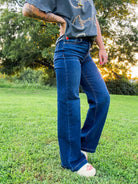 Risen Sky-High Dark Wash Wide Leg Trouser Jeans - Southern Chic Tees & Boutique