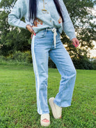 Risen Velocity Slouchy Baggy Jeans: Drawstring & Side Stripe Denim - Southern Chic Tees & Boutique