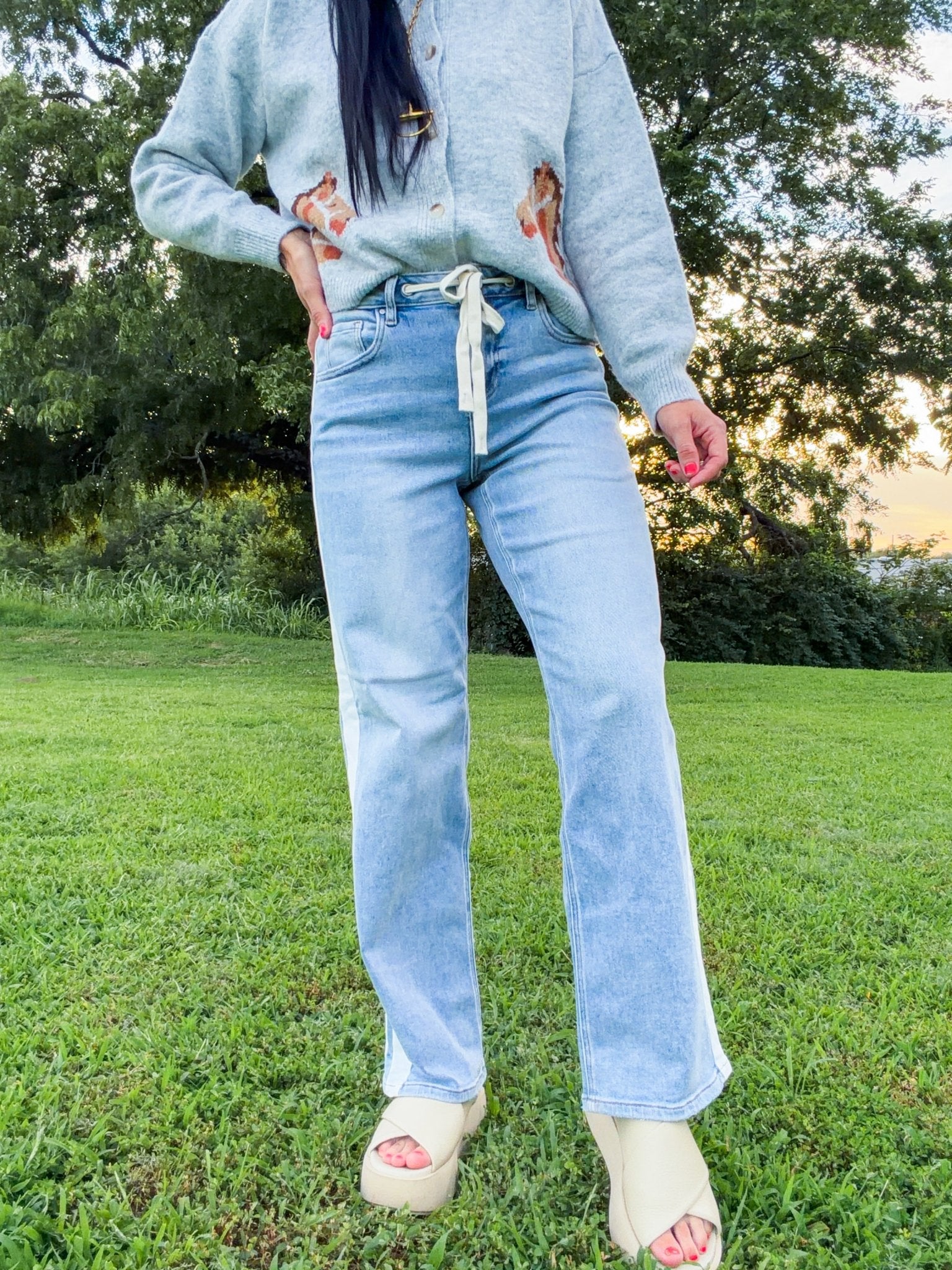 Risen Velocity Slouchy Baggy Jeans: Drawstring & Side Stripe Denim - Southern Chic Tees & Boutique