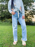 Risen Velocity Slouchy Baggy Jeans: Drawstring & Side Stripe Denim - Southern Chic Tees & Boutique