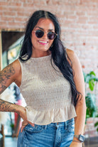 Sahara Tan Stripe Smocked Peplum Blouse - Southern Chic Tees & Boutique