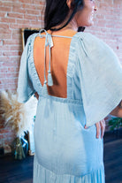 Serene Flutter Sleeve Tiered Maxi Dress – Plunging V - Neck Empire Waist Lt Blue - Southern Chic Tees & Boutique