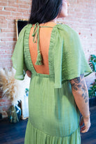 Serene Flutter Sleeve Tiered Maxi Dress – Plunging V - Neck Empire Waist Olive - Southern Chic Tees & Boutique