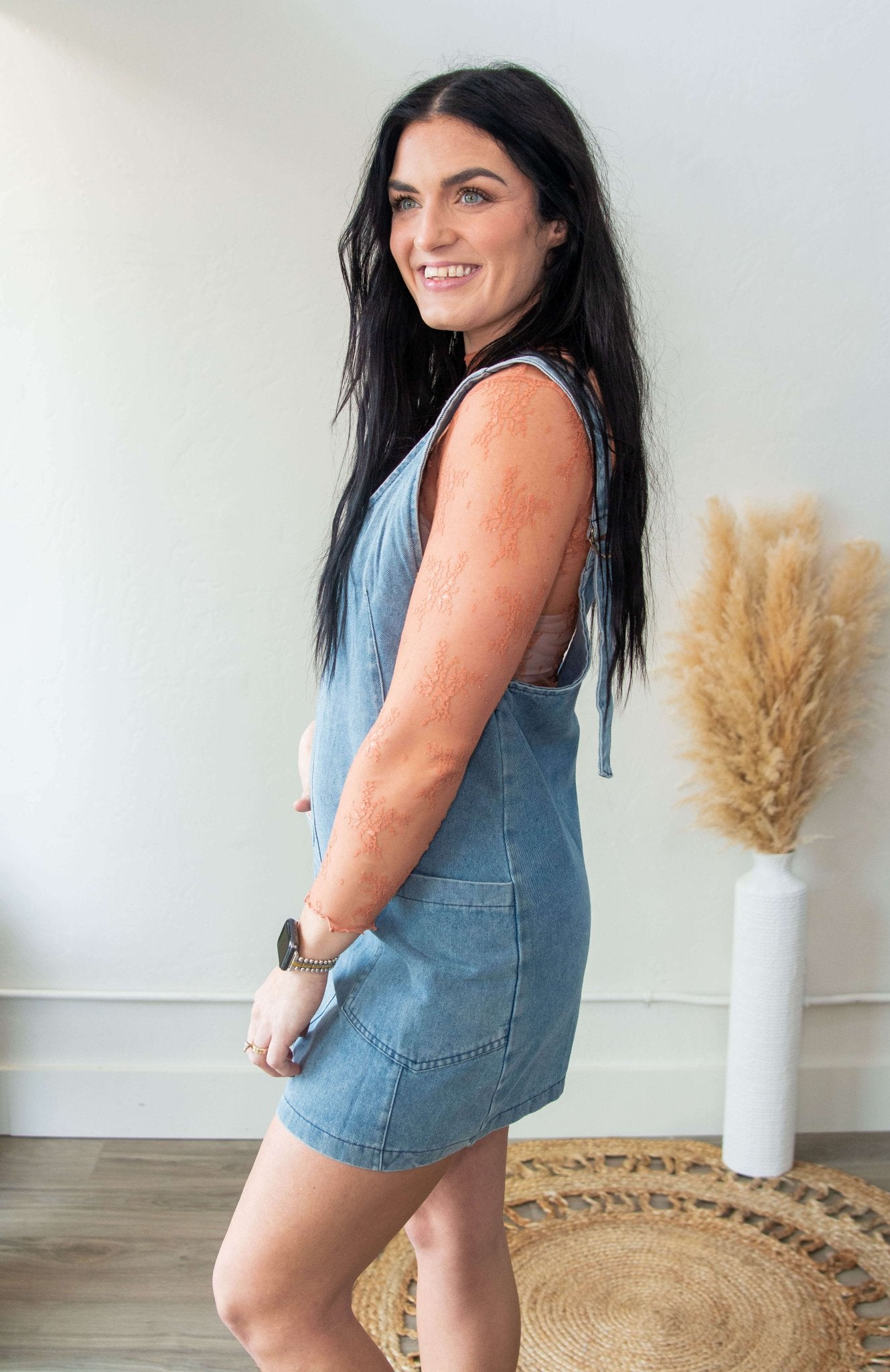 Sheer Lace Long Sleeve Top Peach - Southern Chic Tees & Boutique