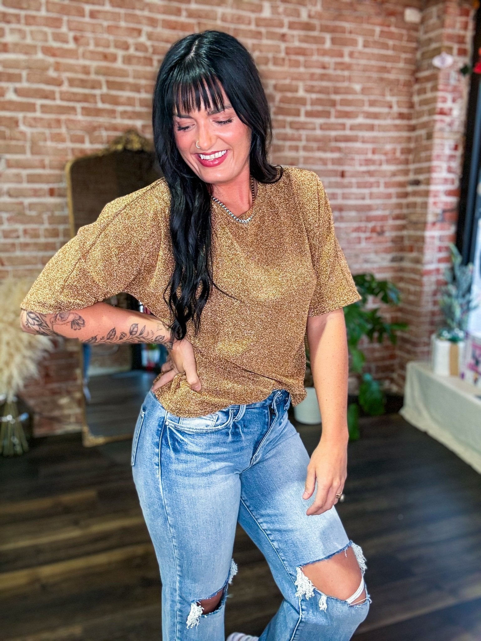 Shimmer & Shine Metallic Tee | Gold - Southern Chic Tees & Boutique