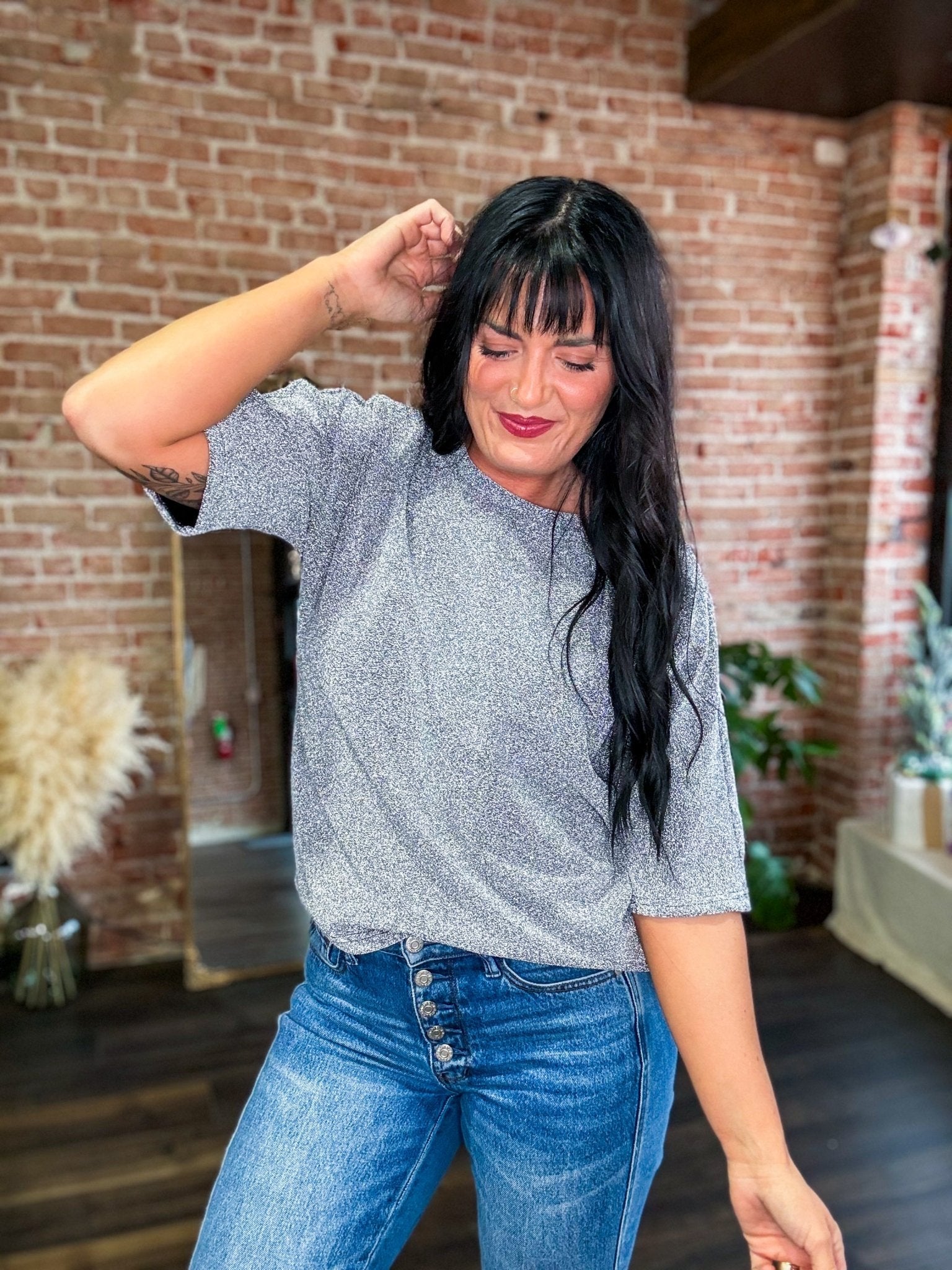 Shimmer & Shine Metallic Tee | Silver - Southern Chic Tees & Boutique