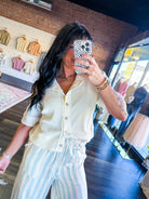 Short Sleeve Waffle Button Front Cardigan | Cream - Southern Chic Tees & Boutique