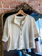 Short Sleeve Waffle Button Front Cardigan | Cream - Southern Chic Tees & Boutique