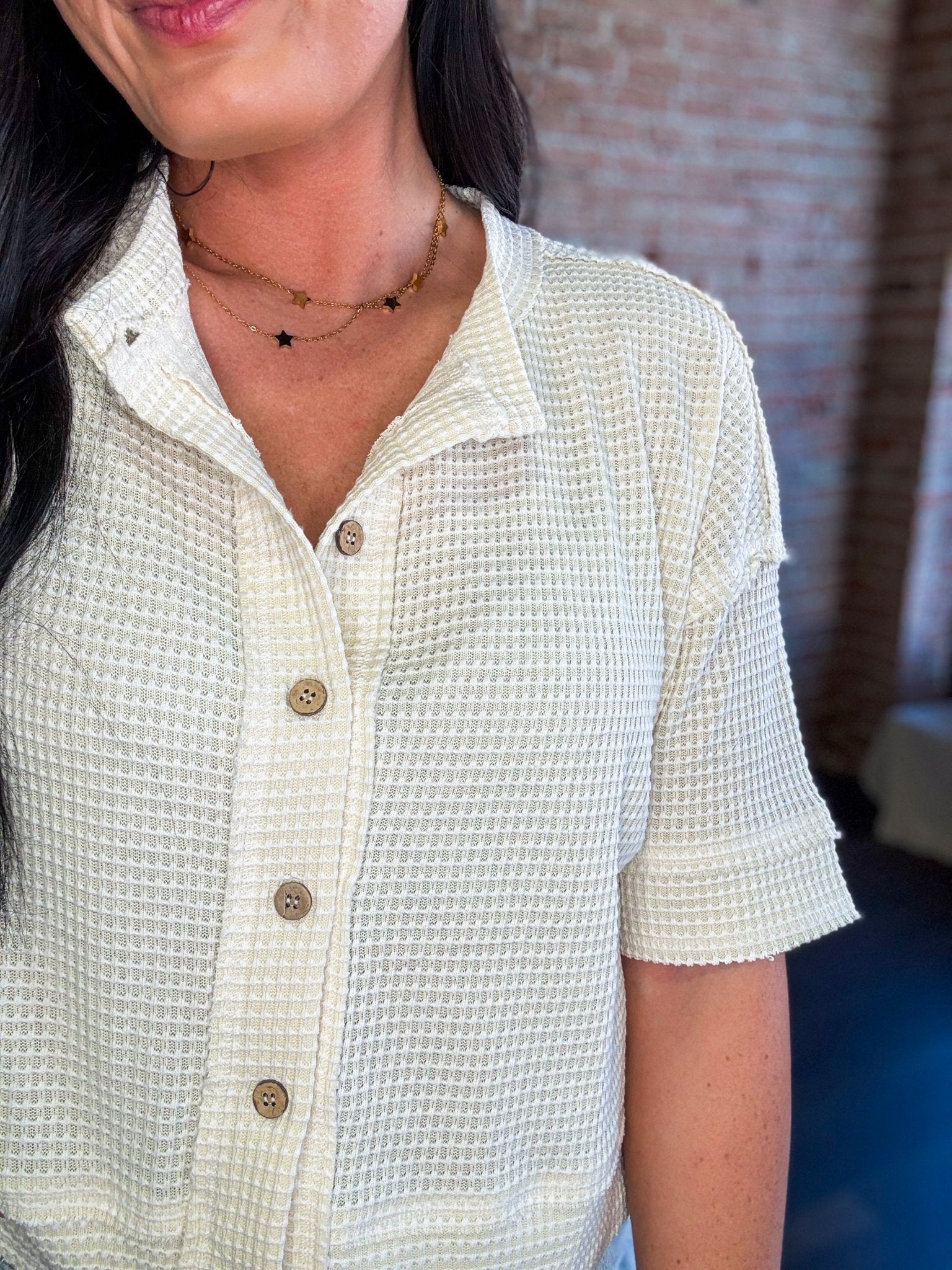 Short Sleeve Waffle Button Front Cardigan | Cream - Southern Chic Tees & Boutique