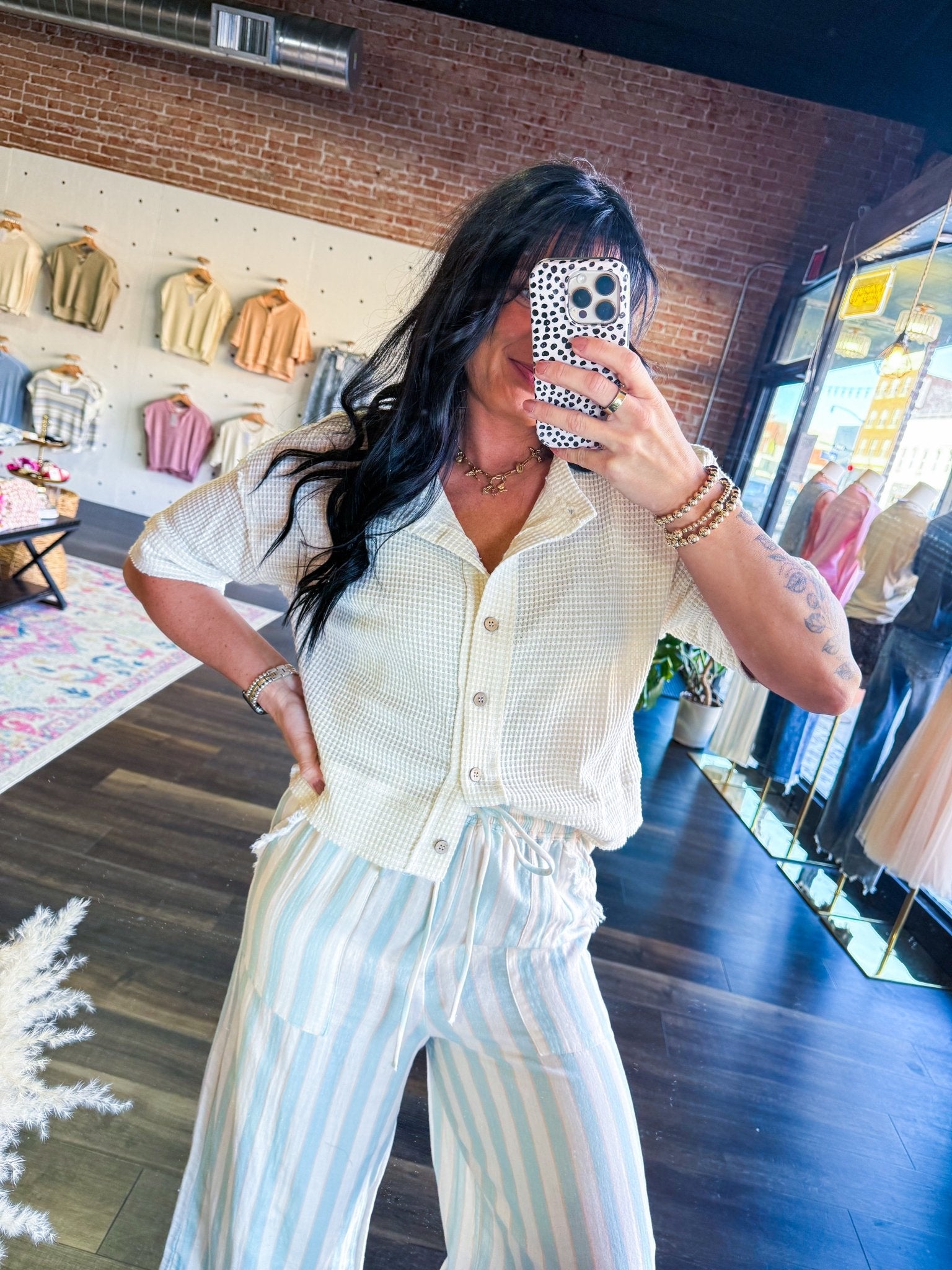 Short Sleeve Waffle Button Front Cardigan | Cream - Southern Chic Tees & Boutique