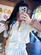 Short Sleeve Waffle Button Front Cardigan | Cream - Southern Chic Tees & Boutique