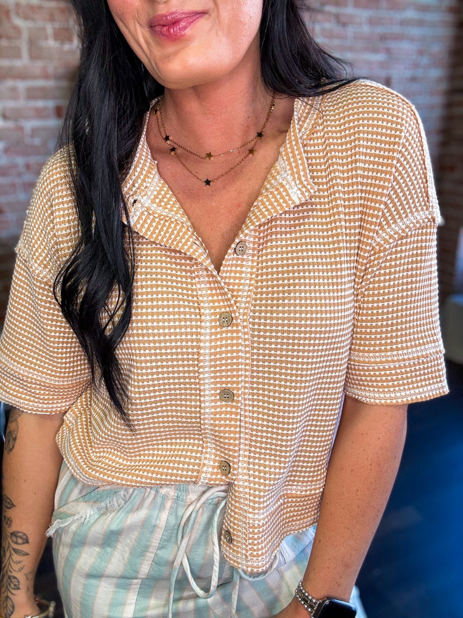 Short Sleeve Waffle Button Front Cardigan | Light Peach - Southern Chic Tees & Boutique