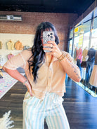 Short Sleeve Waffle Button Front Cardigan | Light Peach - Southern Chic Tees & Boutique