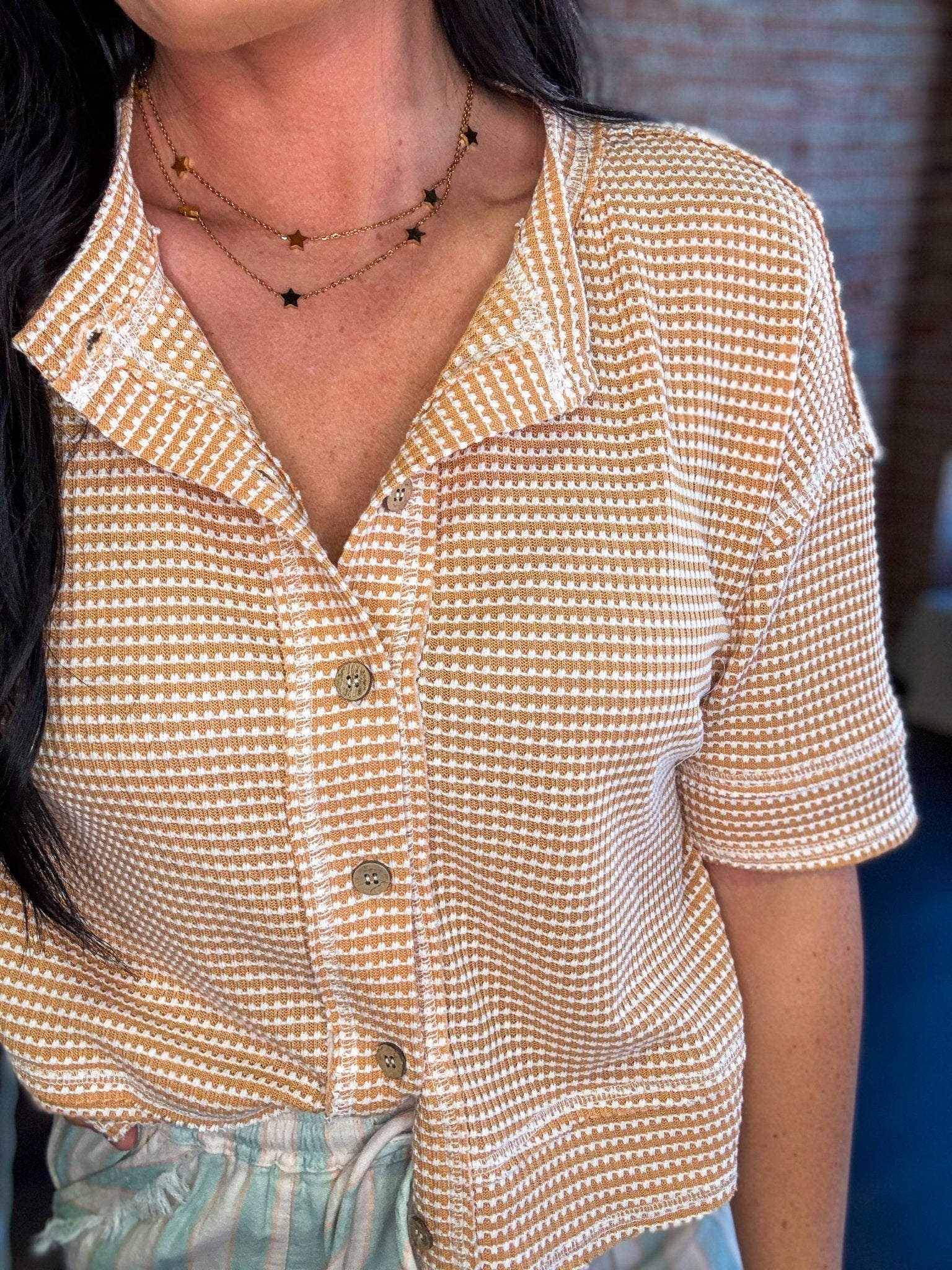 Short Sleeve Waffle Button Front Cardigan | Light Peach - Southern Chic Tees & Boutique