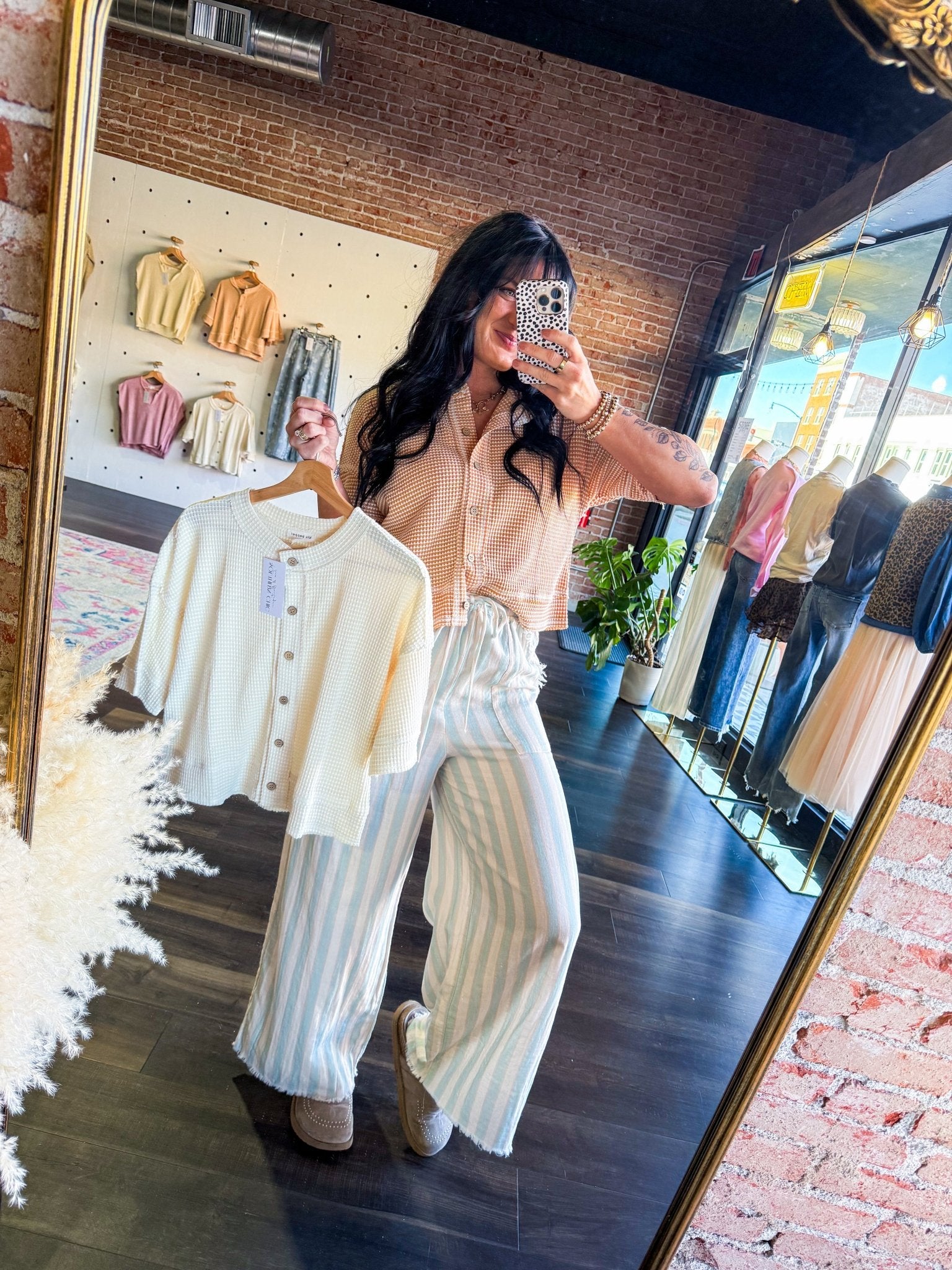 Short Sleeve Waffle Button Front Cardigan | Light Peach - Southern Chic Tees & Boutique