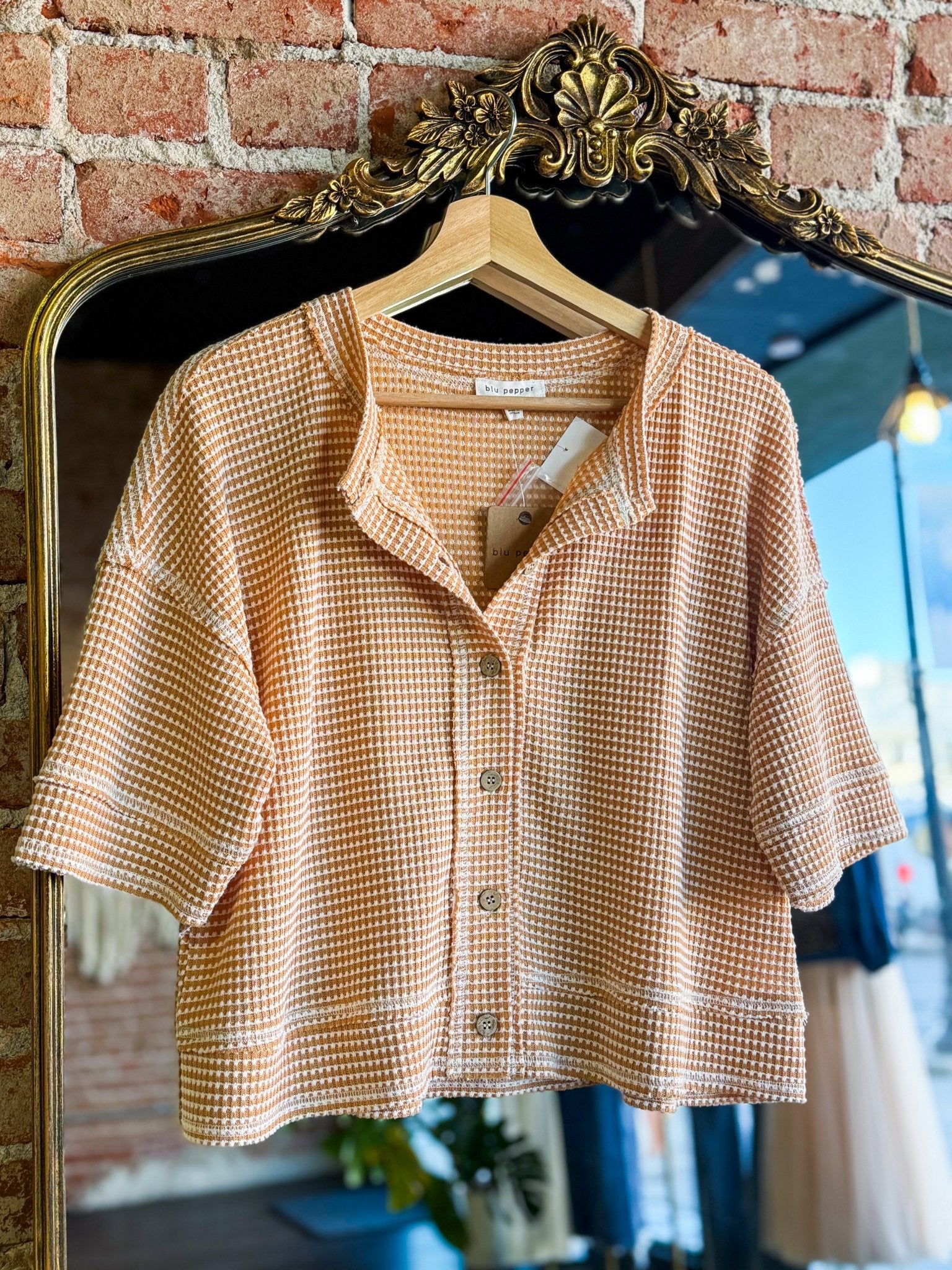 Short Sleeve Waffle Button Front Cardigan | Light Peach - Southern Chic Tees & Boutique