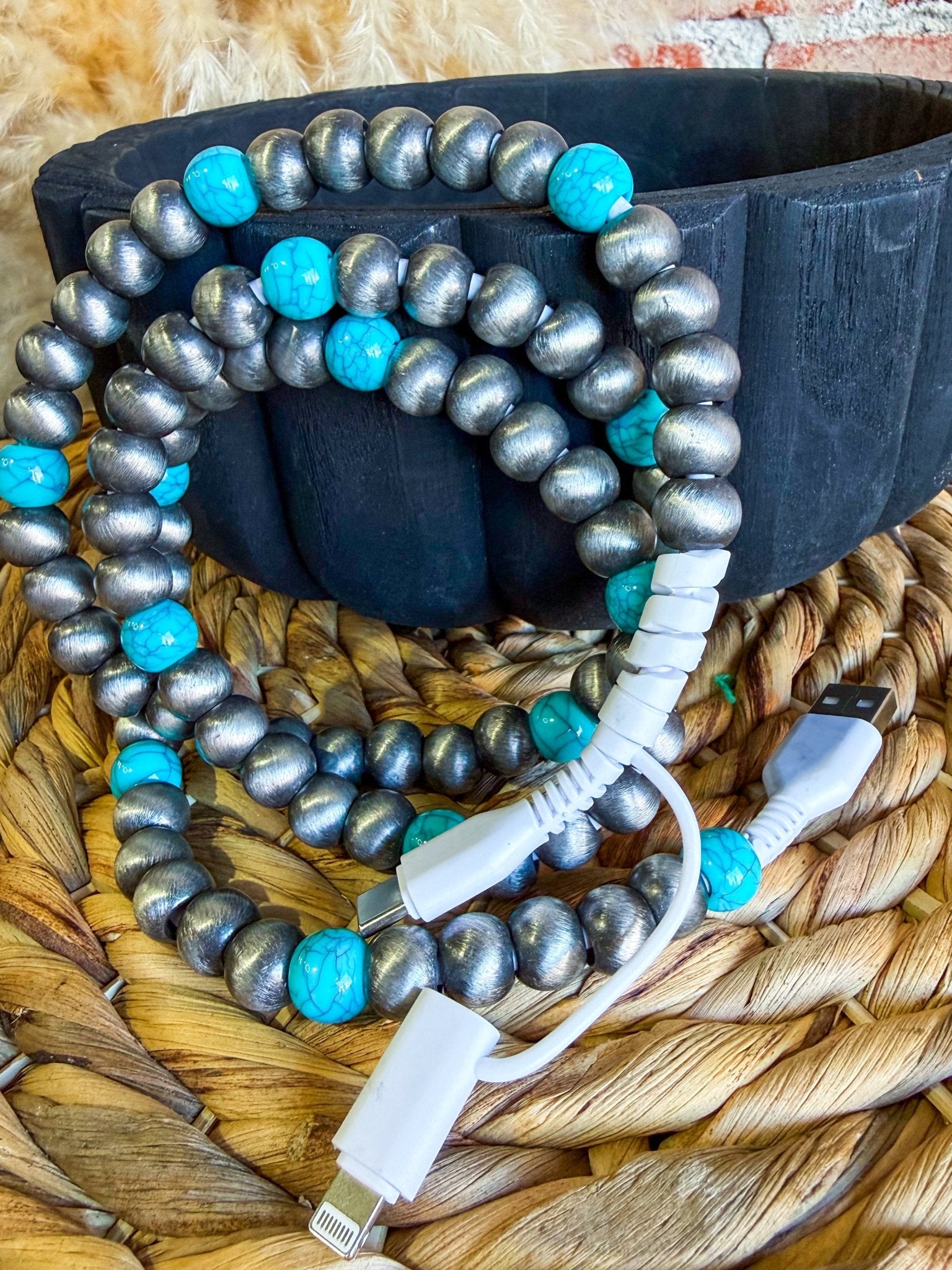 Silver Pearl & Turquoise Phone Charger - Southern Chic Tees & Boutique