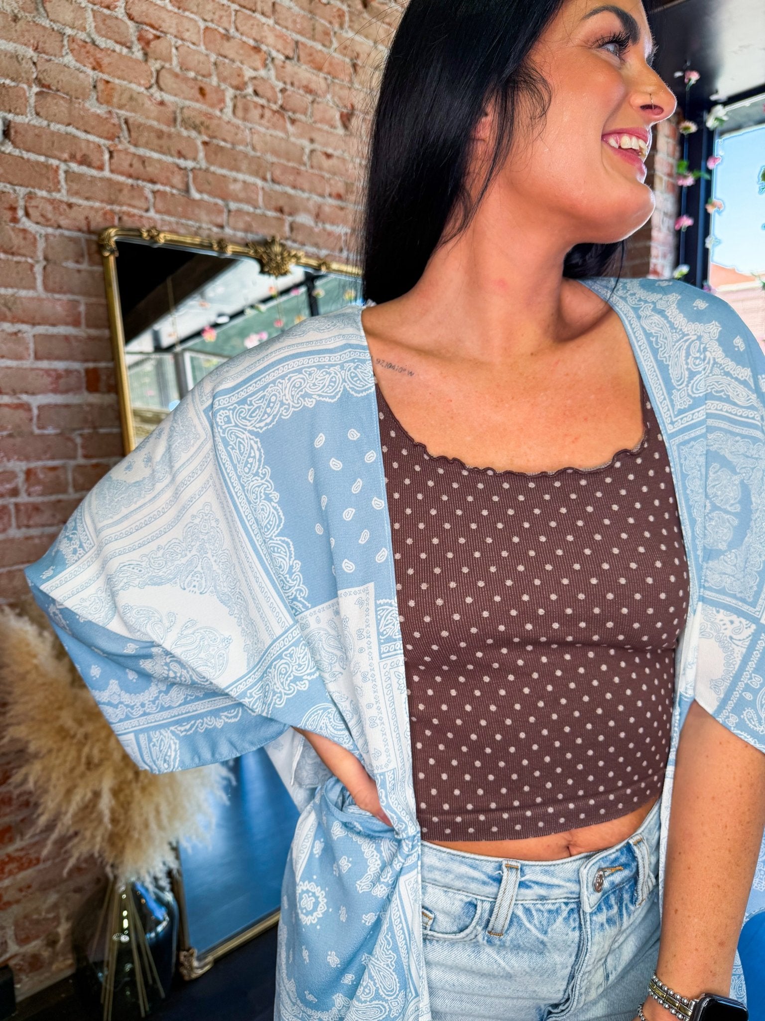 Sky Blue Paisley Boho Kimono – Lightweight Open Front Wrap - Southern Chic Tees & Boutique
