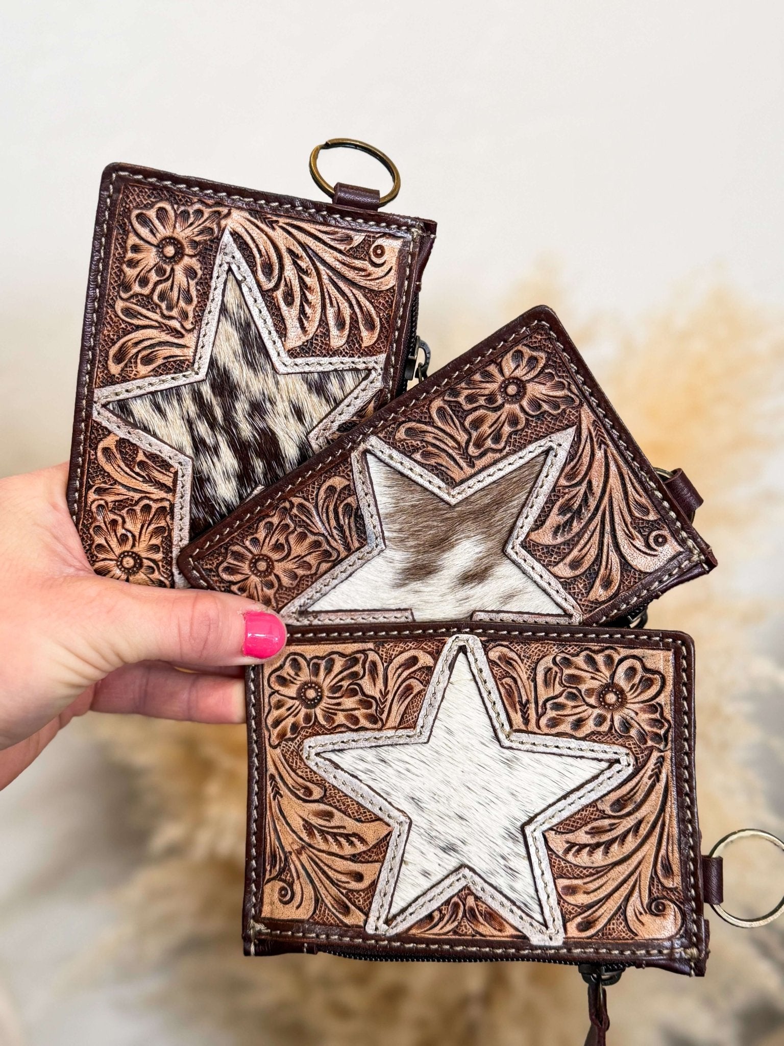 Star Cowhide Tooled Leather Keychain Wallet - Southern Chic Tees & Boutique