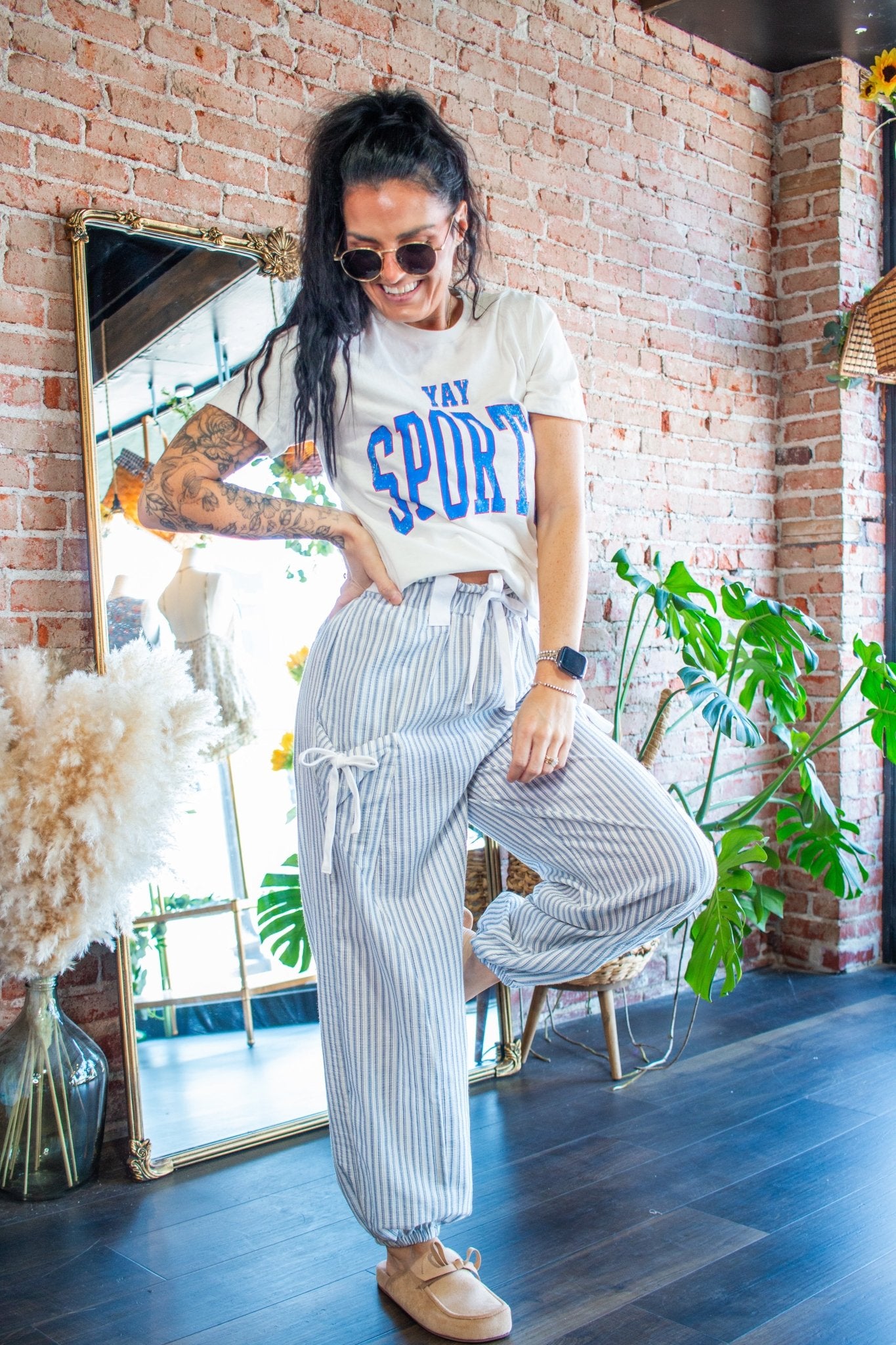 Striped Linen Jogger Pants | Denim - Southern Chic Tees & Boutique