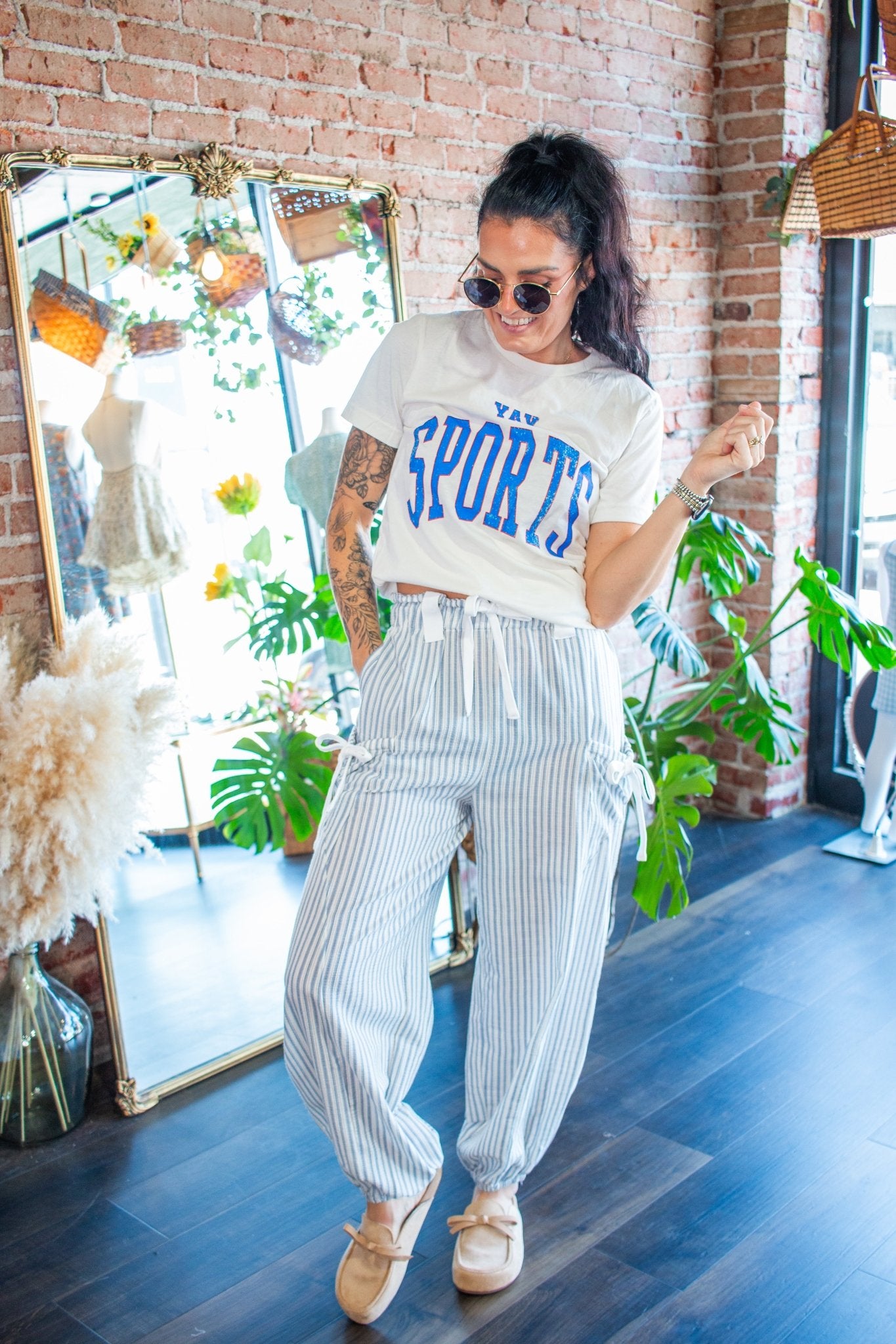 Striped Linen Jogger Pants | Denim - Southern Chic Tees & Boutique