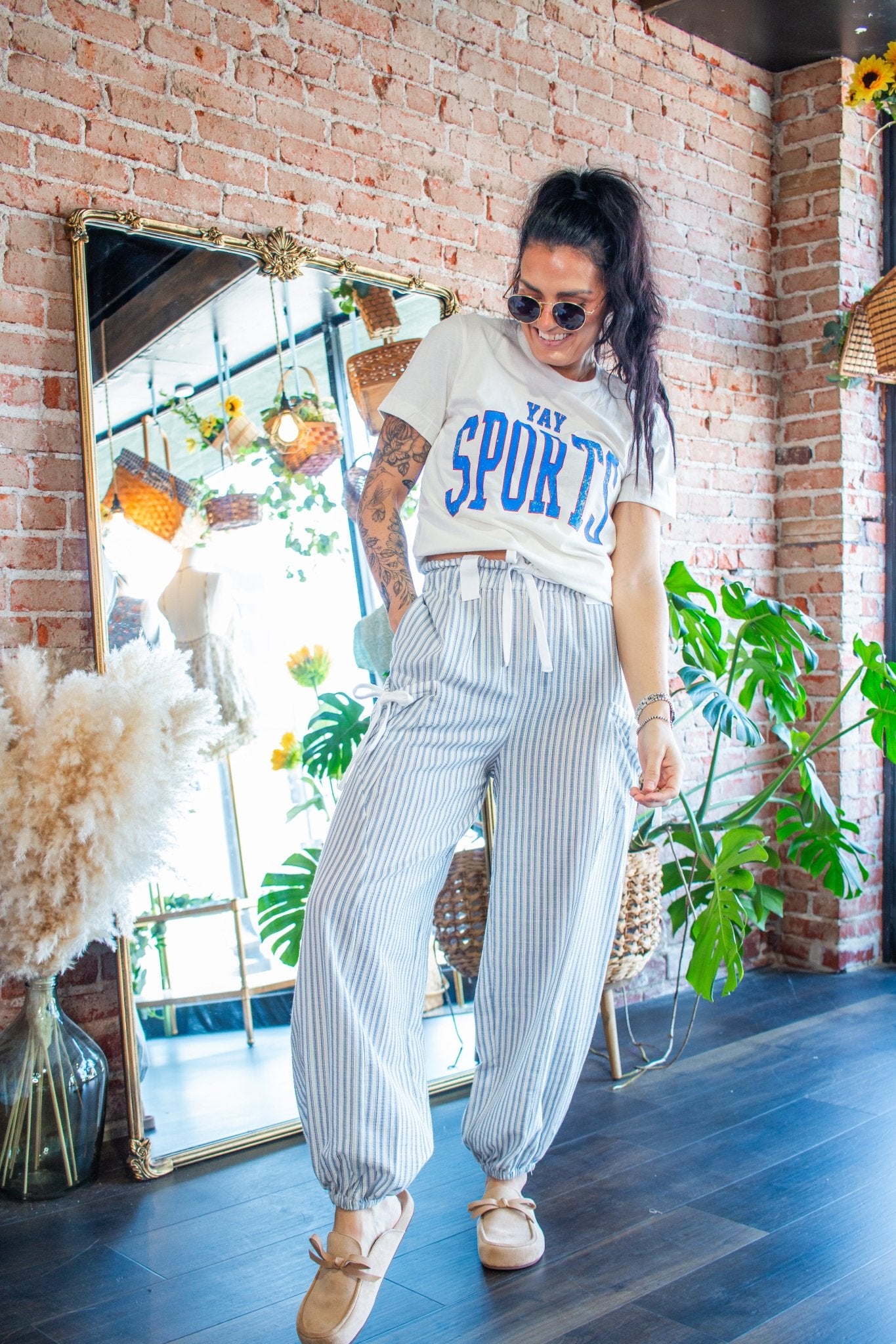 Striped Linen Jogger Pants | Denim - Southern Chic Tees & Boutique
