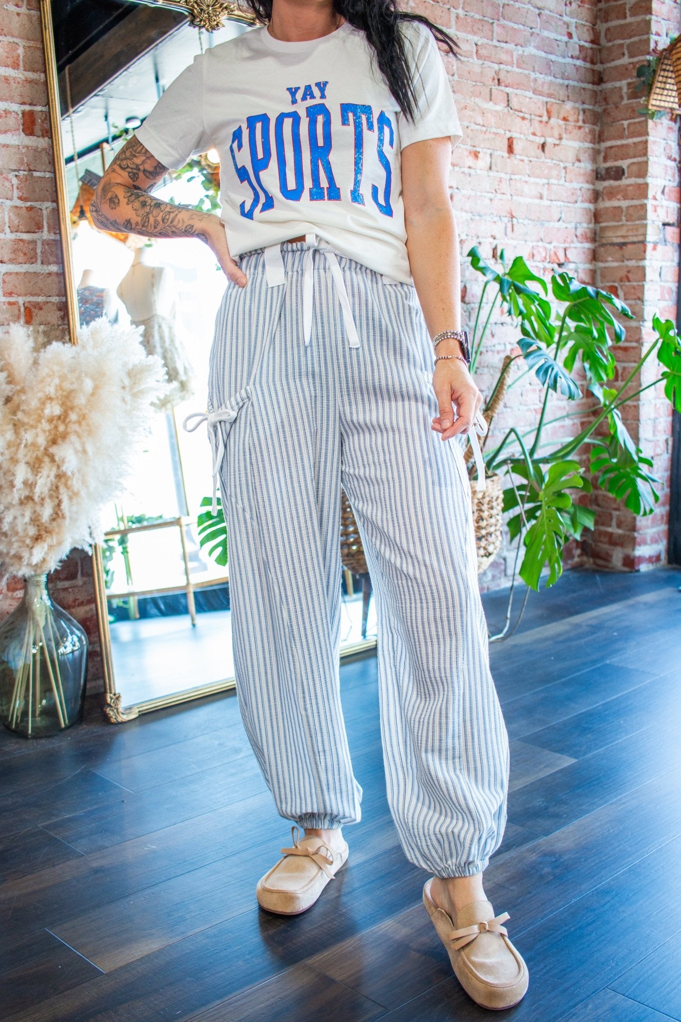 Striped Linen Jogger Pants | Denim - Southern Chic Tees & Boutique