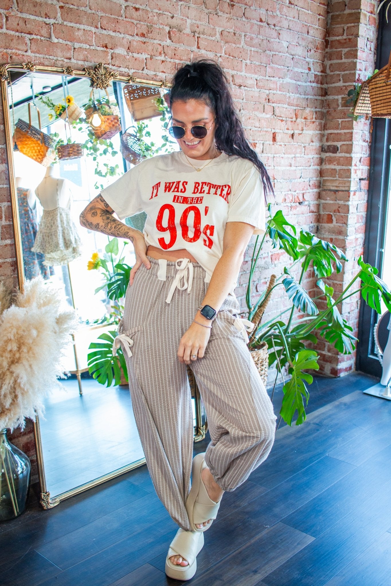 Striped Linen Jogger Pants | Taupe - Southern Chic Tees & Boutique