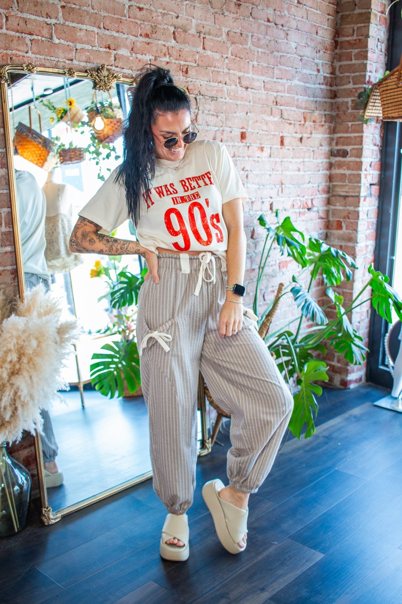 Striped Linen Jogger Pants | Taupe - Southern Chic Tees & Boutique