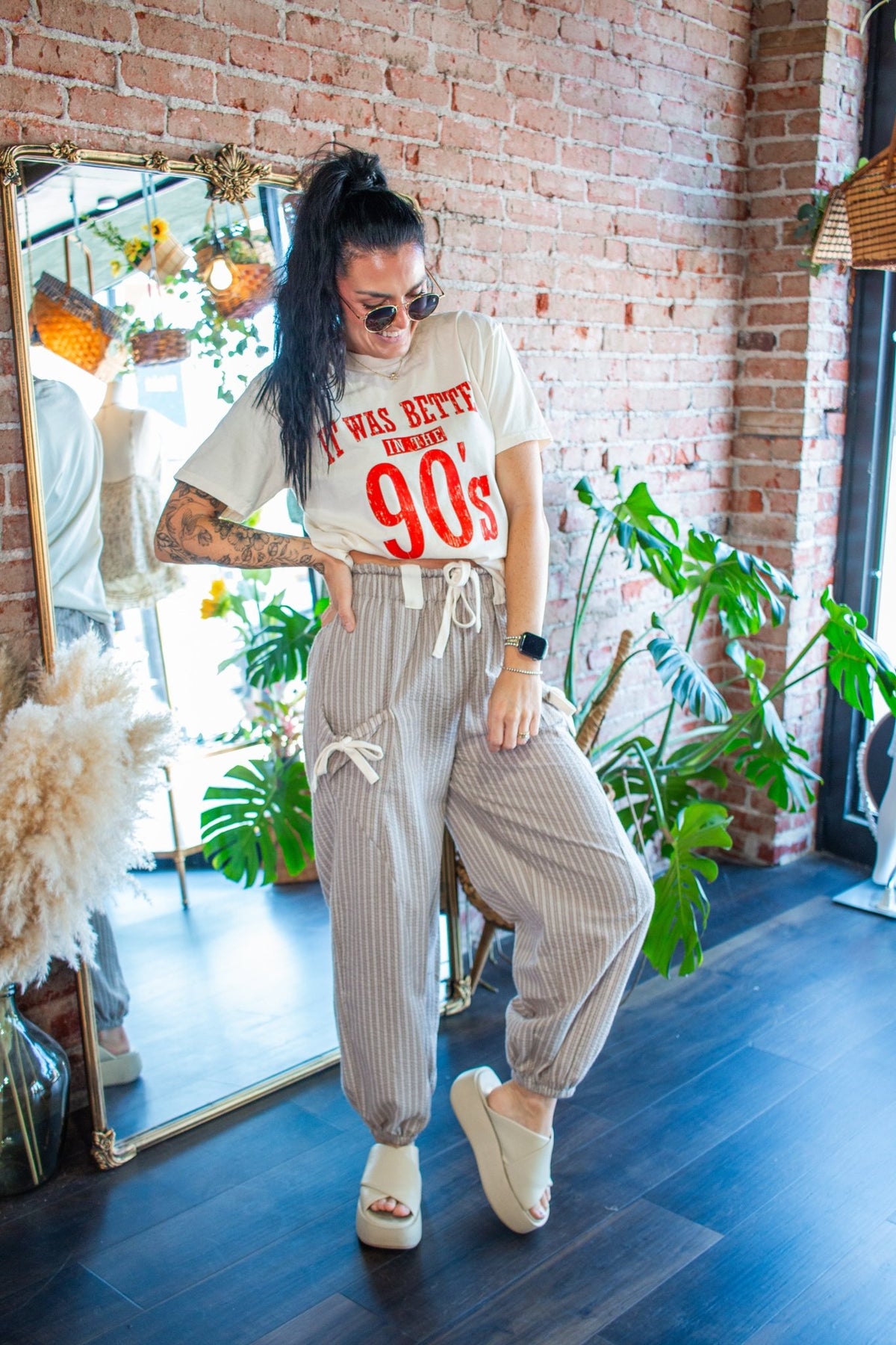 Striped Linen Jogger Pants | Taupe - Southern Chic Tees & Boutique