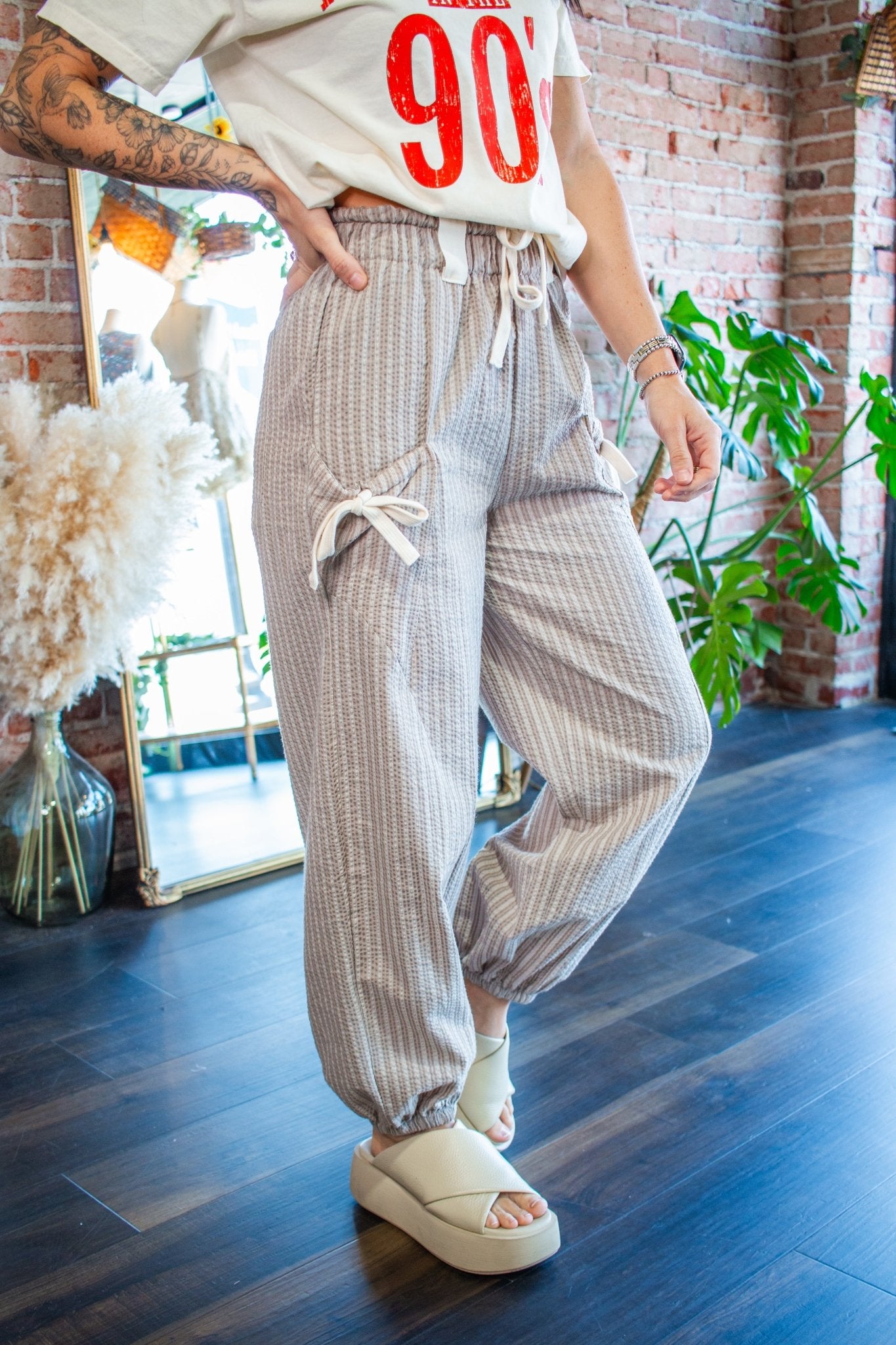 Striped Linen Jogger Pants | Taupe - Southern Chic Tees & Boutique