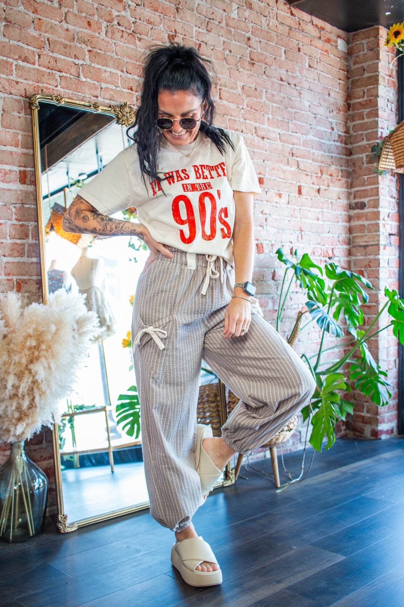 Striped Linen Jogger Pants | Taupe - Southern Chic Tees & Boutique