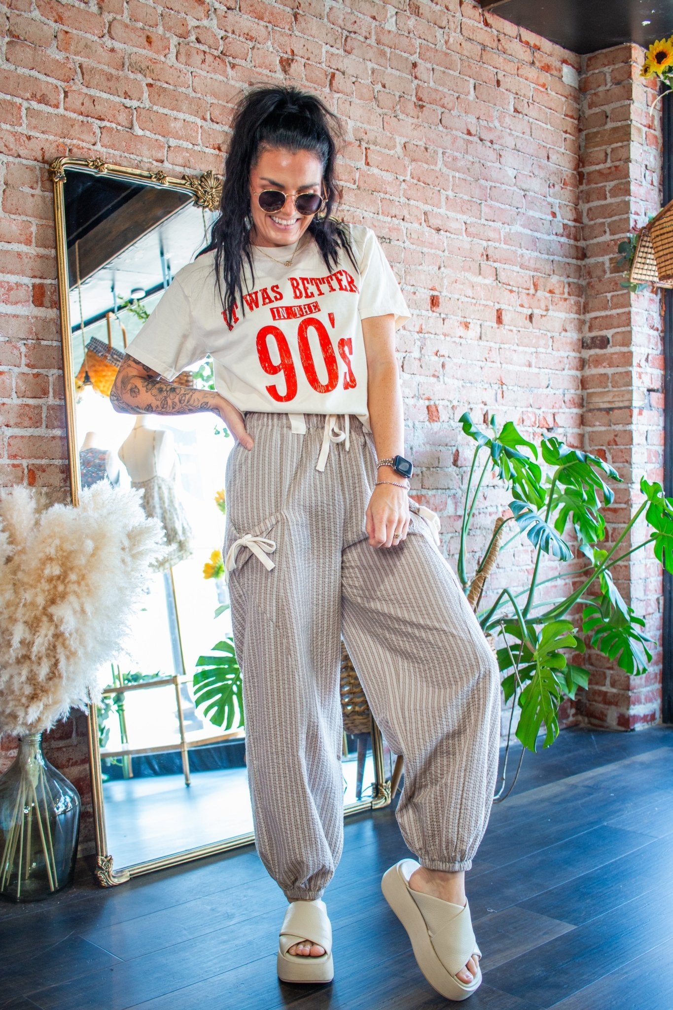 Striped Linen Jogger Pants | Taupe - Southern Chic Tees & Boutique