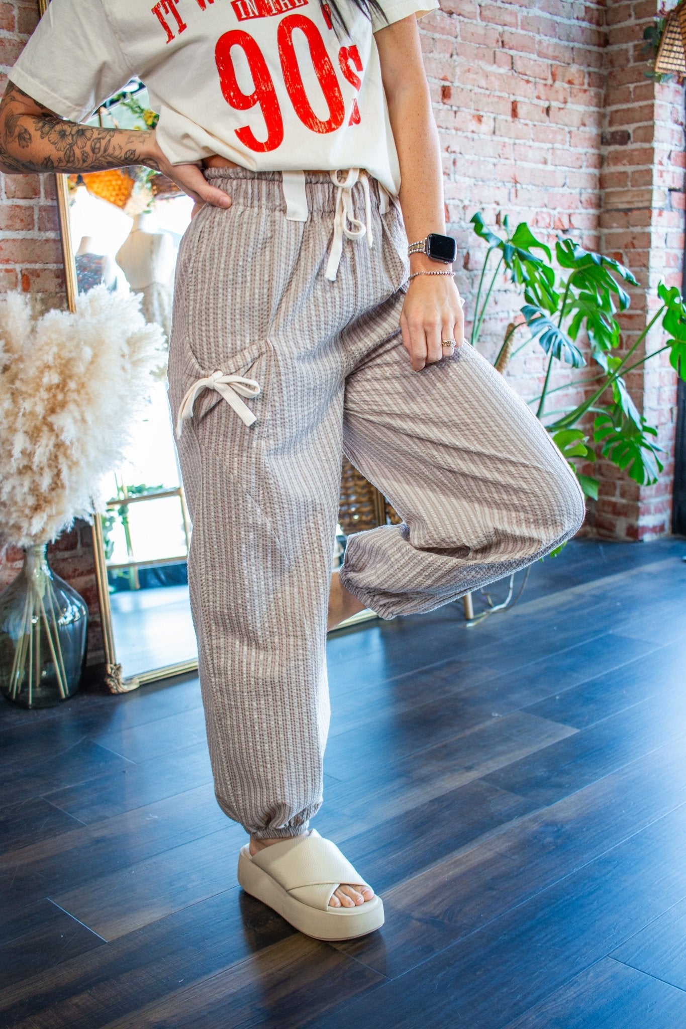 Striped Linen Jogger Pants | Taupe - Southern Chic Tees & Boutique