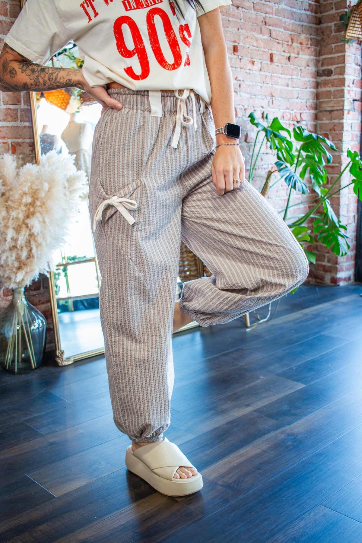 Striped Linen Jogger Pants | Taupe - Southern Chic Tees & Boutique