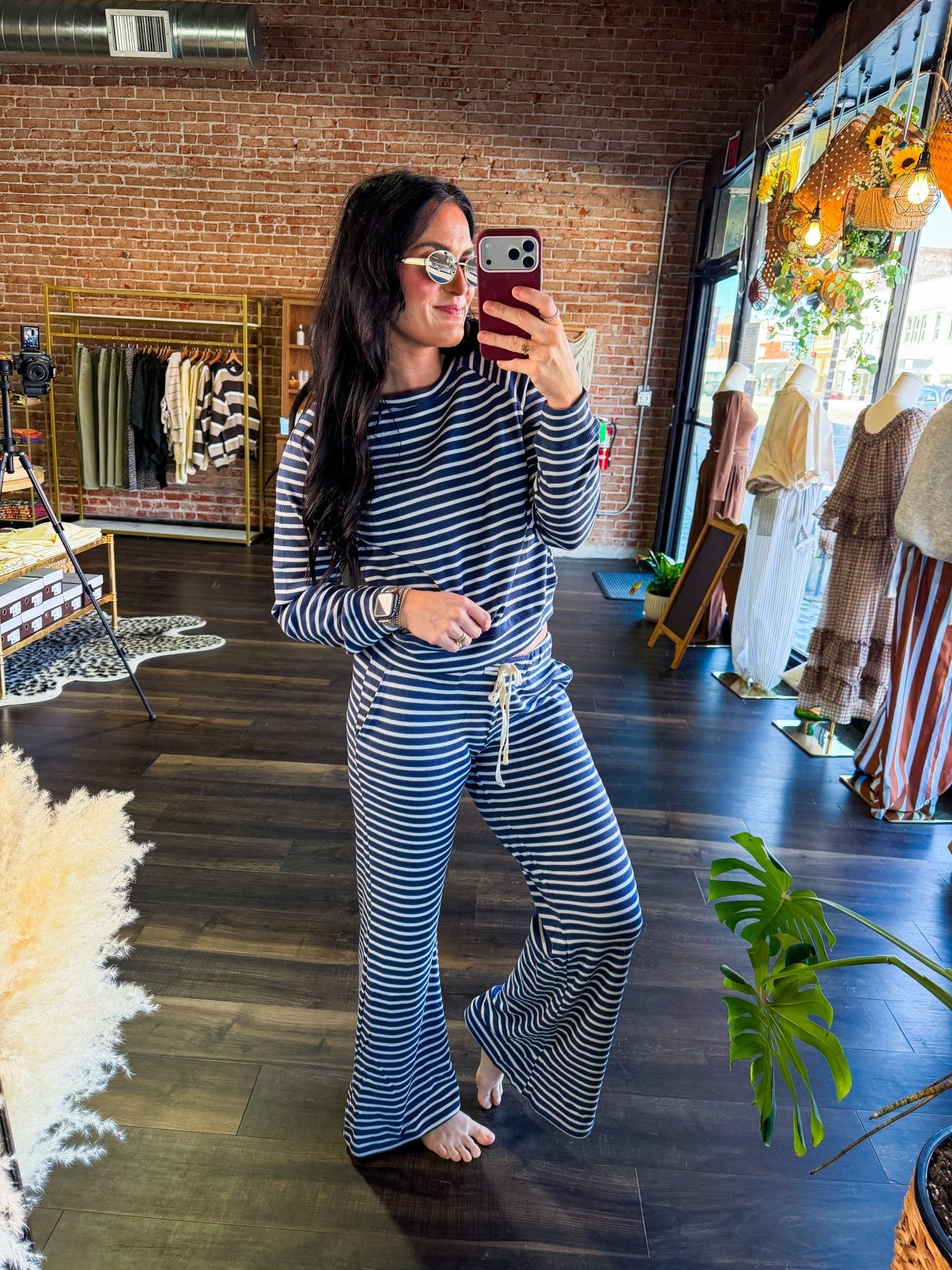 Striped Waffle Knit Raglan Top - Southern Chic Tees & Boutique