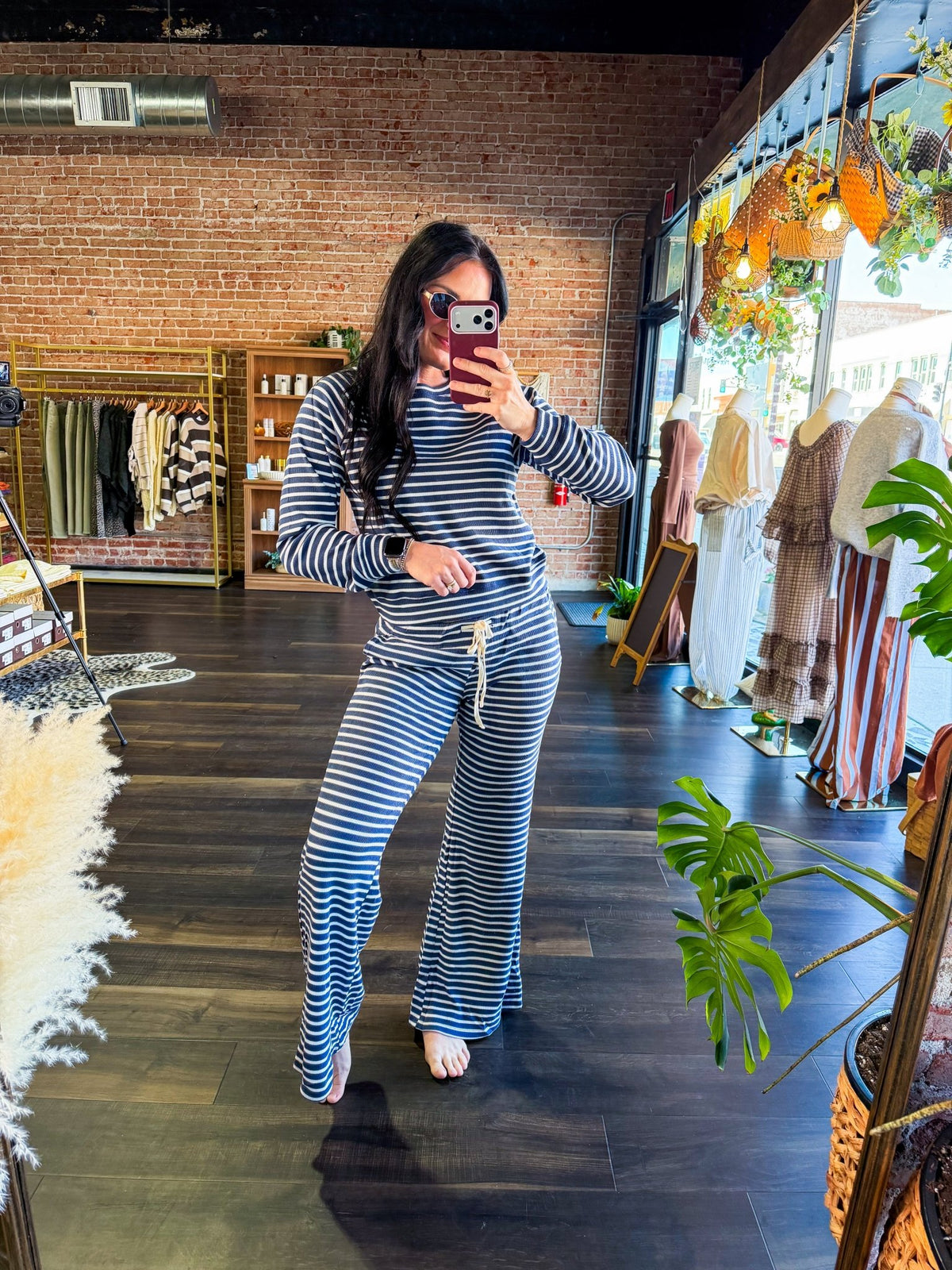 Striped Waffle Knit Raglan Top - Southern Chic Tees & Boutique