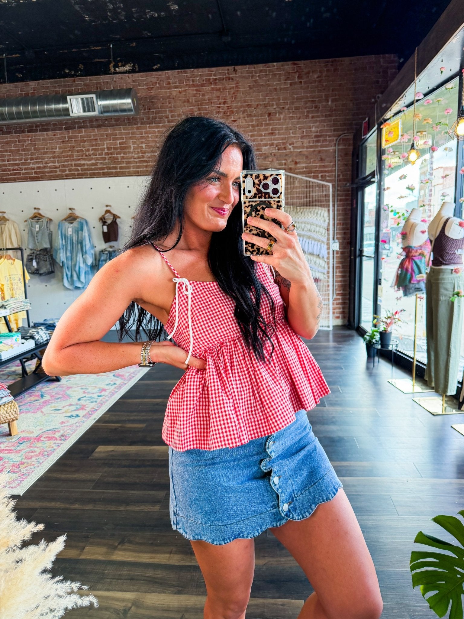 Summer Sizzle Gingham Peplum Tie - Strap Tank - Southern Chic Tees & Boutique