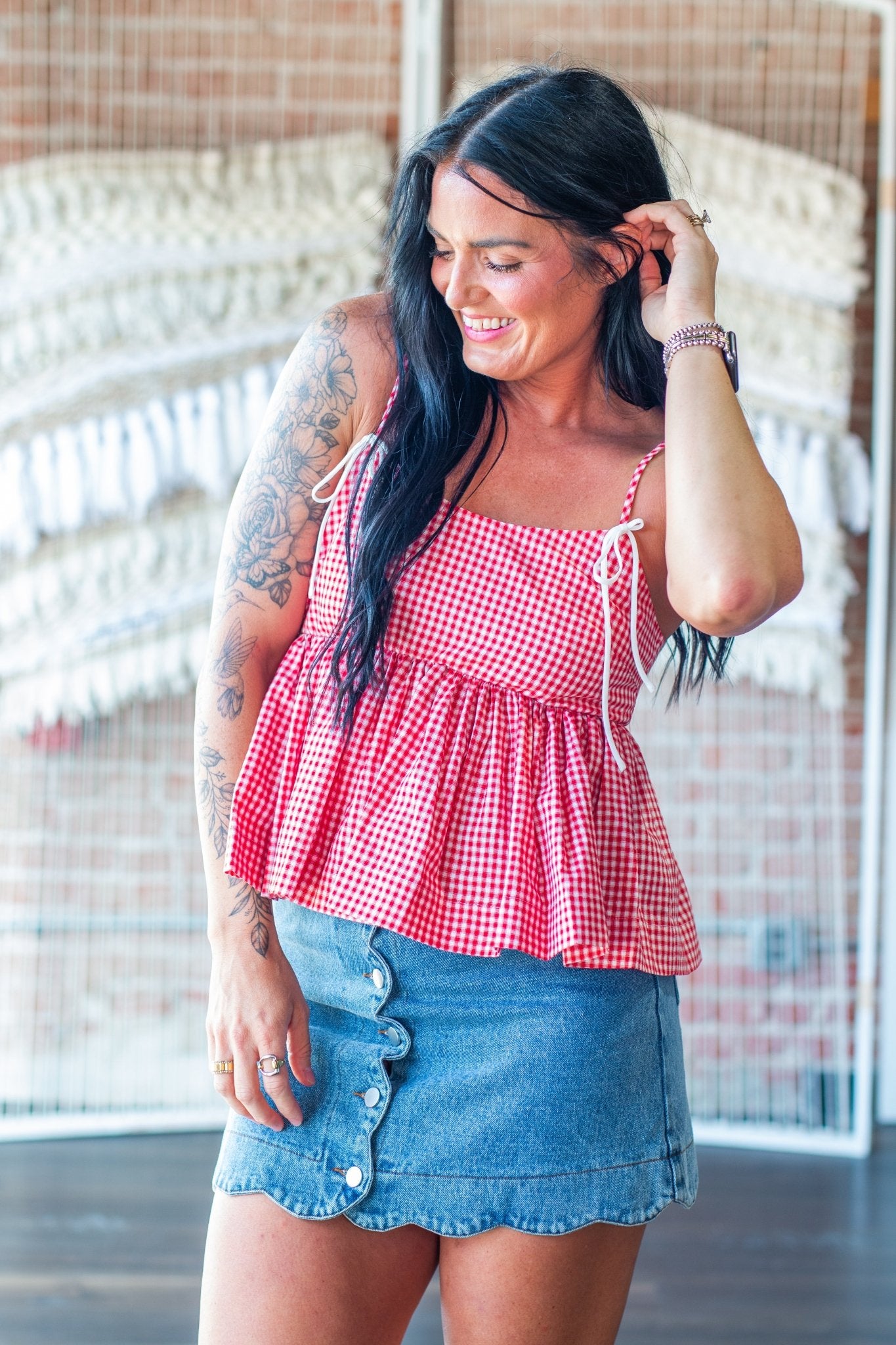 Summer Sizzle Gingham Peplum Tie - Strap Tank - Southern Chic Tees & Boutique