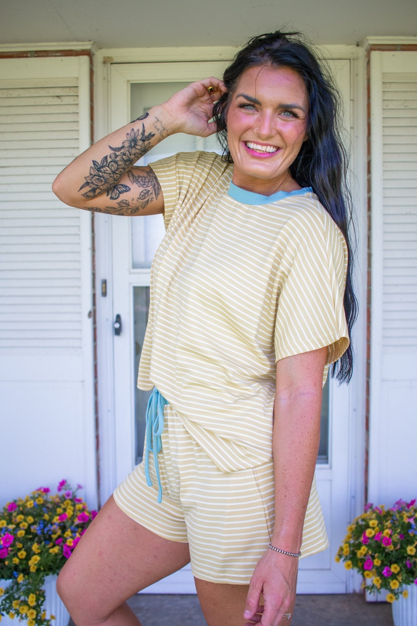 Sun-Drenched Striped Knit Lounge & Shorts Set - Southern Chic Tees & Boutique