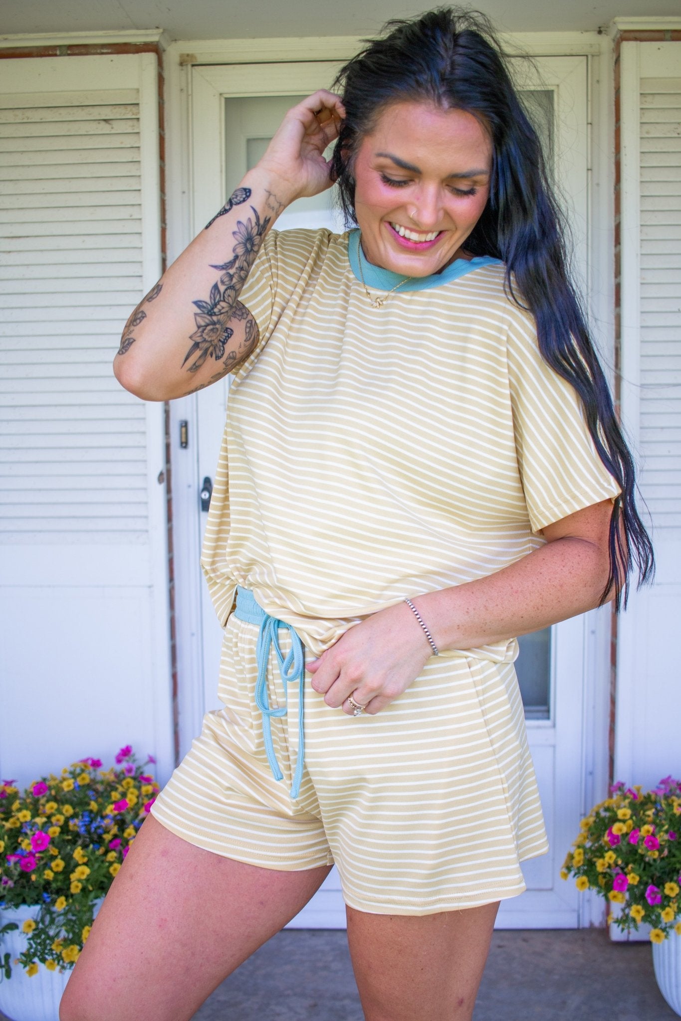 Sun-Drenched Striped Knit Lounge & Shorts Set - Southern Chic Tees & Boutique