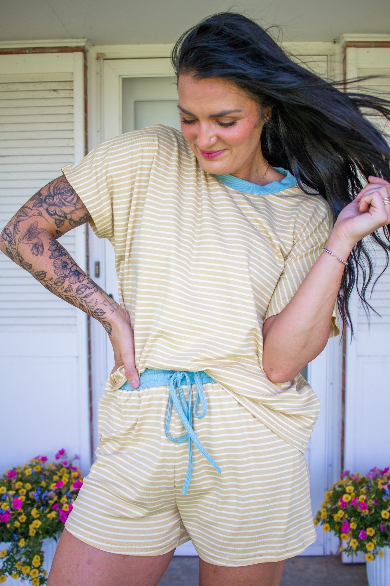 Sun-Drenched Striped Knit Lounge & Shorts Set - Southern Chic Tees & Boutique