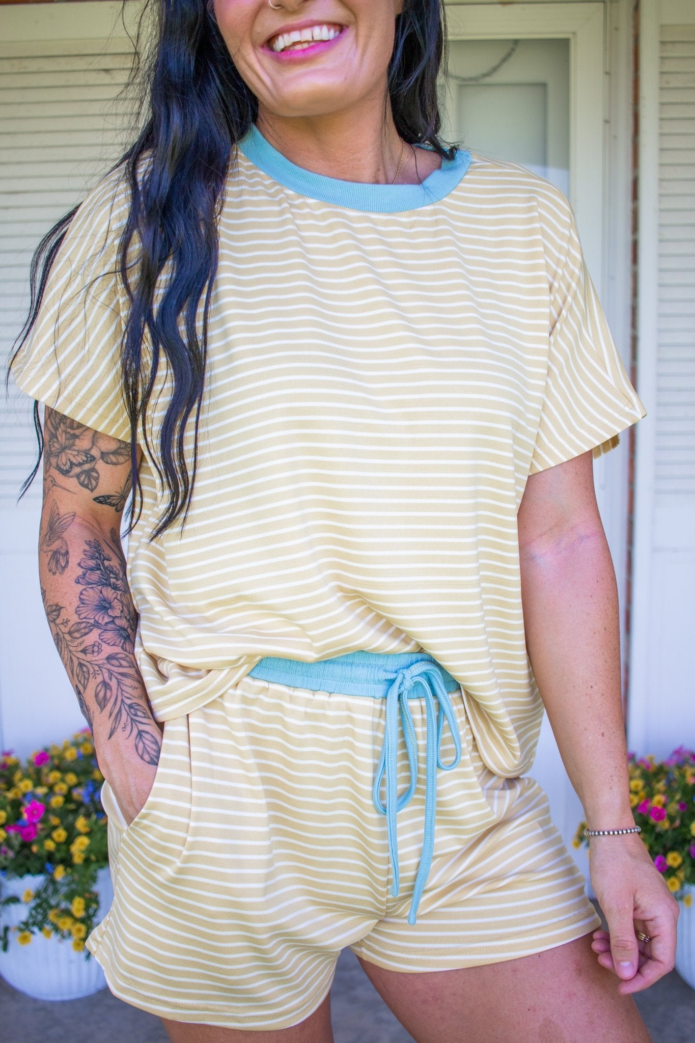 Sun-Drenched Striped Knit Lounge & Shorts Set - Southern Chic Tees & Boutique
