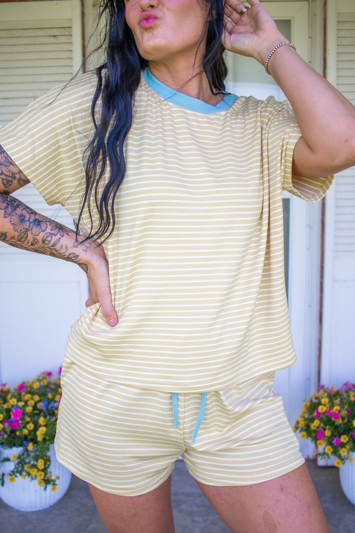 Sun-Drenched Striped Knit Lounge & Shorts Set - Southern Chic Tees & Boutique