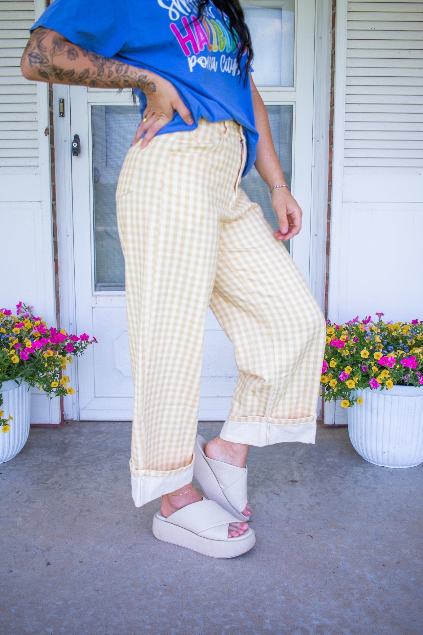 Sunny Gingham Barrel Leg Jeans | Bold Cottagecore Wide-Leg Denim - Southern Chic Tees & Boutique